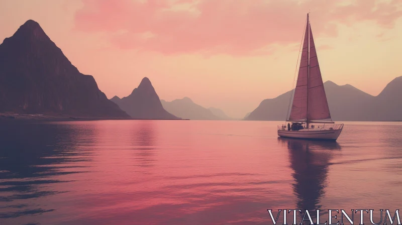 Tranquil Sailboat Scene at Sunset on Calm Sea AI Image