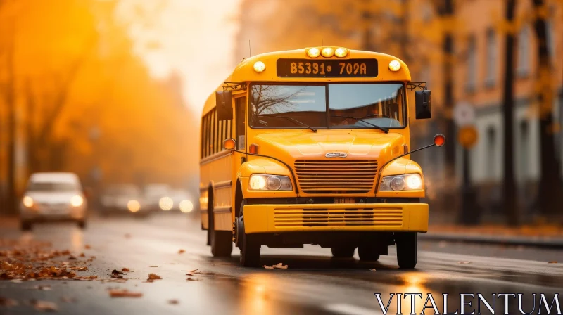 Yellow School Bus on Autumn Day AI Image