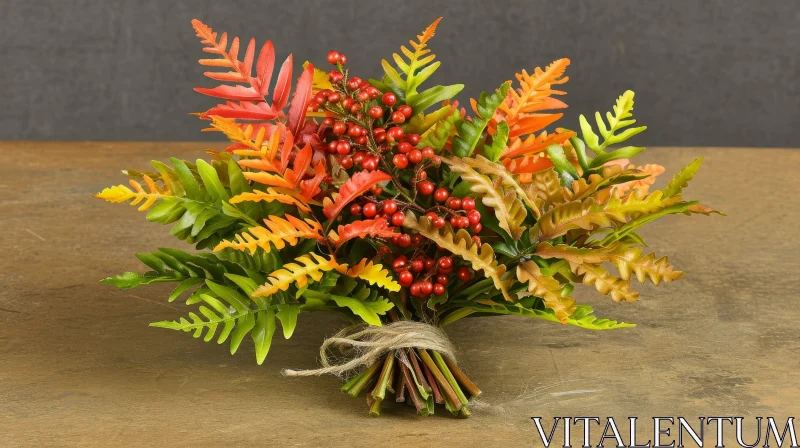 AI ART Artificial Autumn Leaves and Berries Bouquet