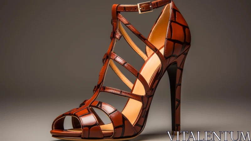 AI ART Brown Leather High-Heeled Sandal with Roman Influence