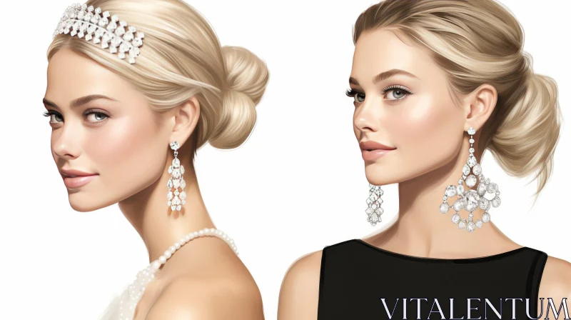 AI ART Elegant Women Portrait with Diamond Earrings