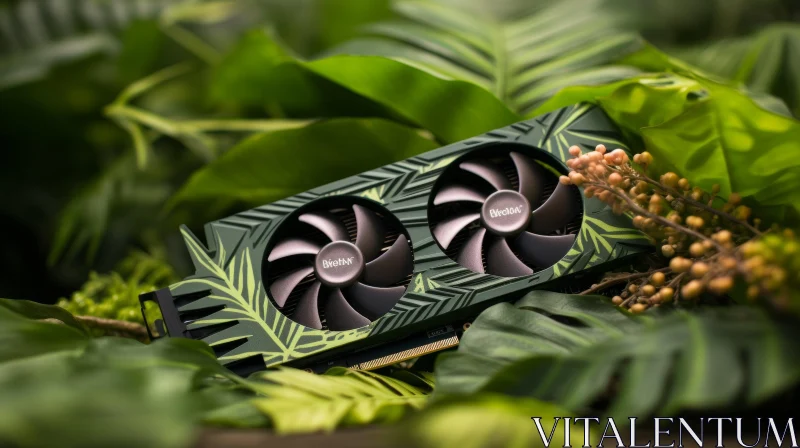 Green Video Card with Leaf Pattern AI Image