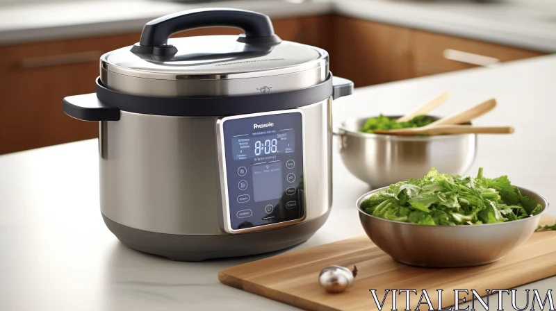 Modern Kitchen Stainless Steel Pressure Cooker AI Image