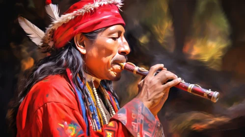 Native American Man Playing Flute - Cultural Portrait