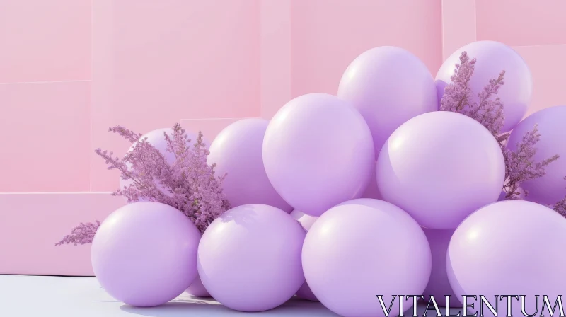 Purple Balloons and Flowers on Pink Background AI Image