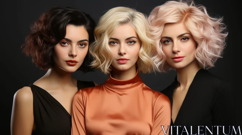 Serious Expressions: Three Women with Different Hair Colors AI Image