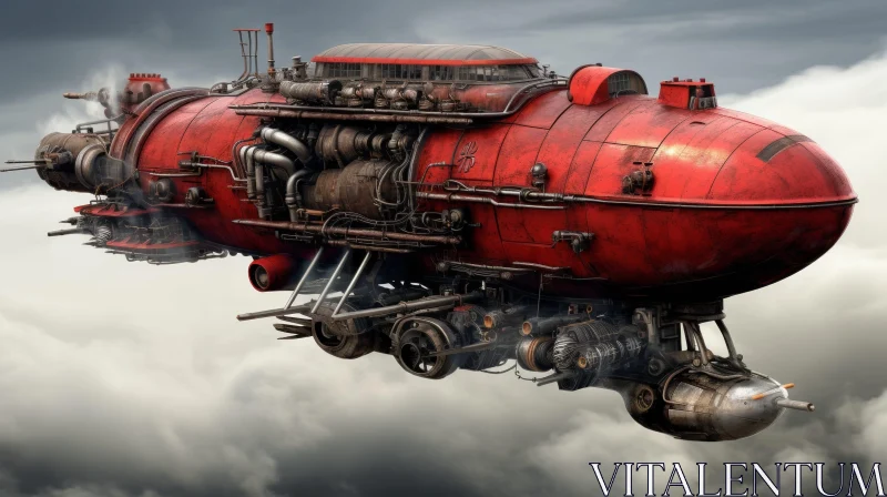 Steampunk Airship in Cloudy Sky AI Image