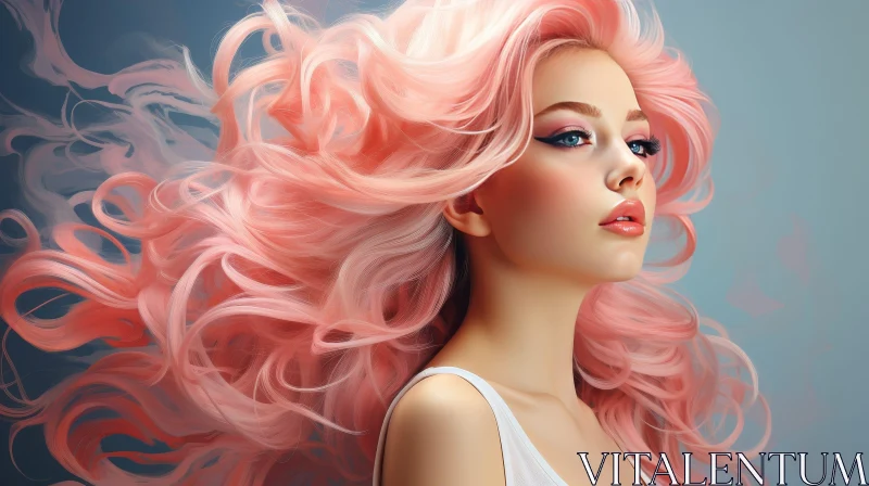 AI ART Young Woman with Pink Hair in Dreamy Setting
