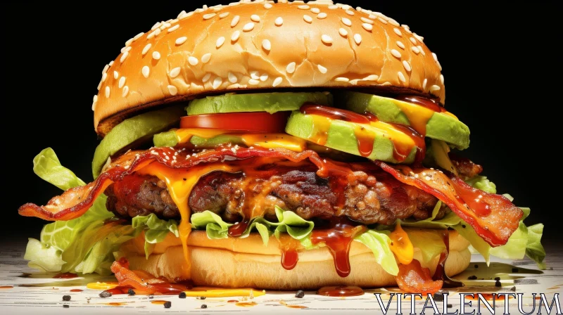 Delicious Burger Photography: Avocado Cheeseburger with Barbecue Sauce AI Image
