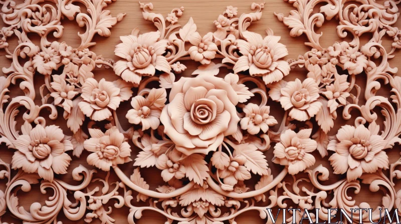 Intricate Floral Wood Carving - 3D Artwork AI Image