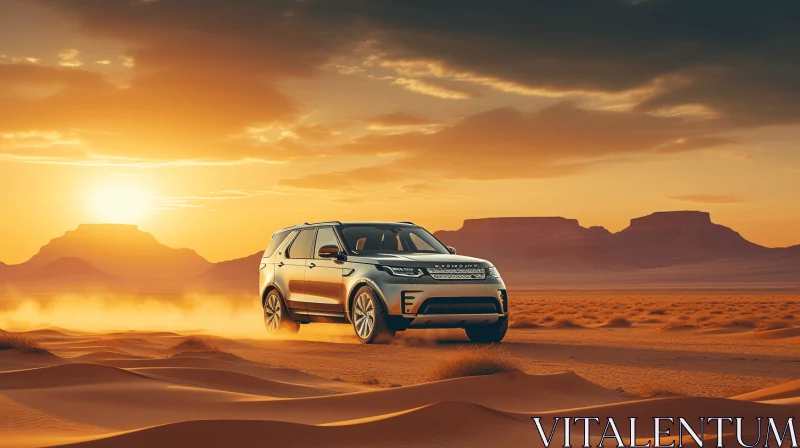 AI ART Land Rover in Desert: Captivating Sunset and Metallic Finishes