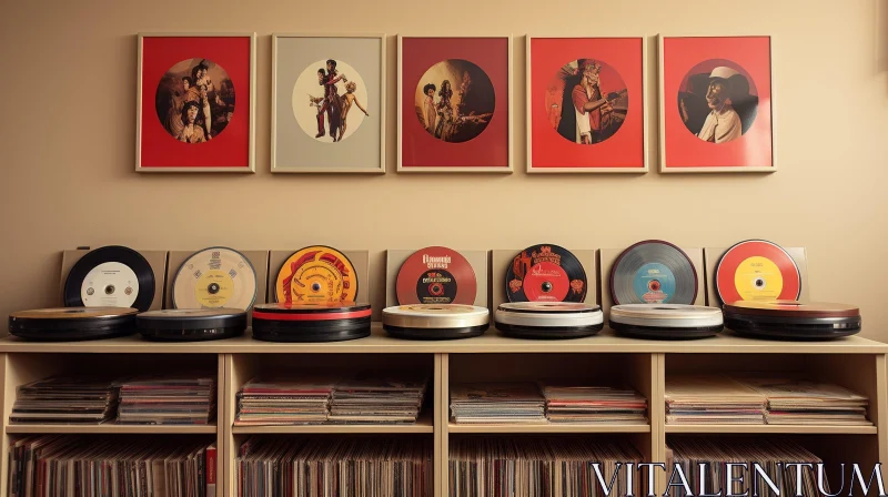 Record Album Covers and Vinyl Records Collection AI Image