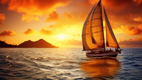 Sailboat Slicing Through Waves at Sunset