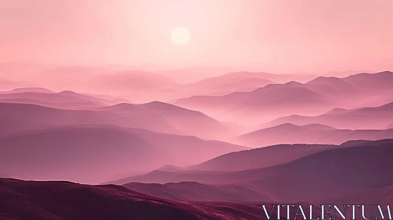 Serene Mountain Range Sunset Landscape AI Image