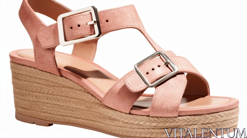 Stylish Pink Suede Wedge Sandals for Summer AI Image