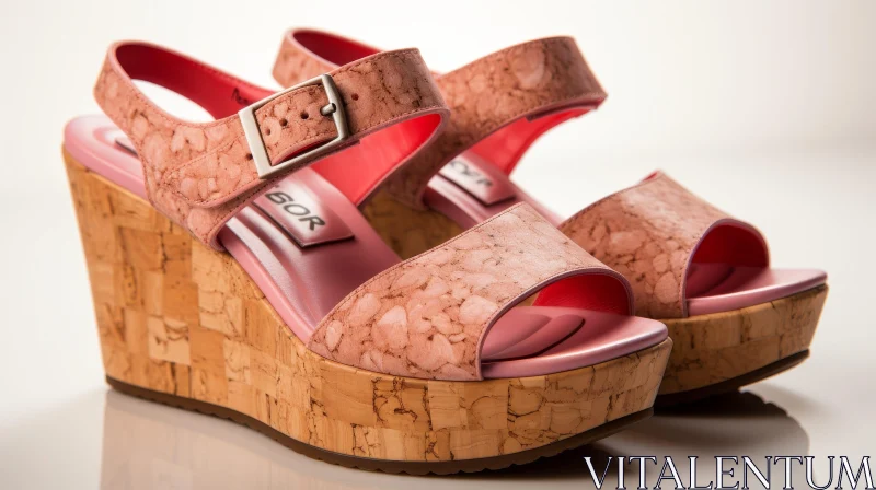 AI ART Stylish Women's Pink Leather Wedge Heel Shoes