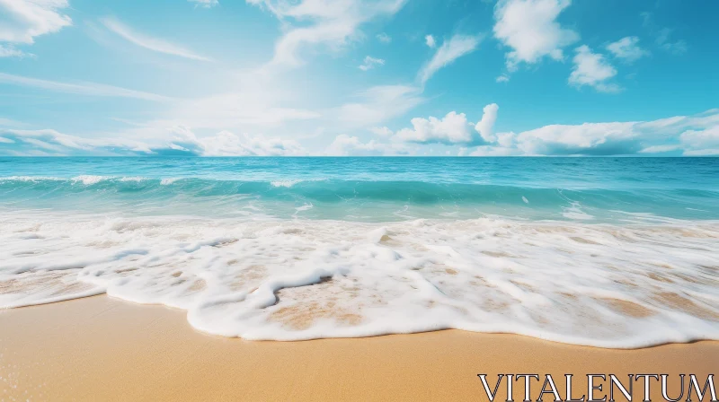 AI ART Tranquil Beach Scene with Clear Blue Water and Soft Sand