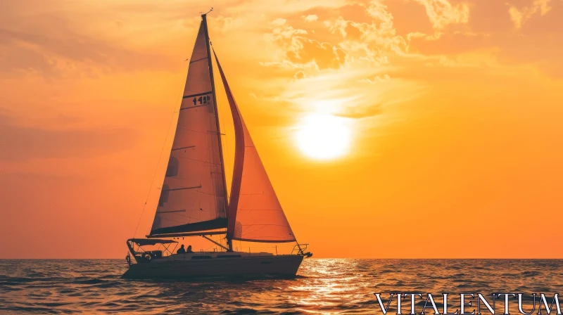Tranquil Sunset Over Ocean - Peaceful Sailboat Scene AI Image