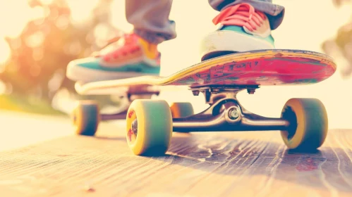 Urban Skateboarding Action on Wooden Surface