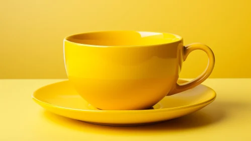 Yellow Ceramic Cup and Saucer on Bright Background