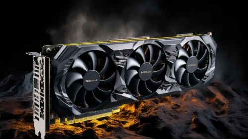 Black and Yellow Graphics Card with Three Fans