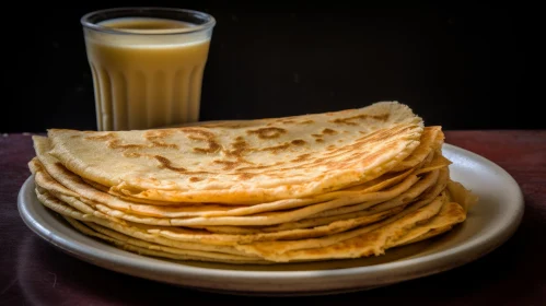 Delicious Stack of Flatbread Paratha with Lassi