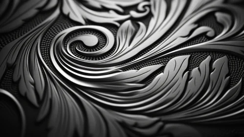 Elegant Black & White Metal Floral Ornament - 3D Illustration