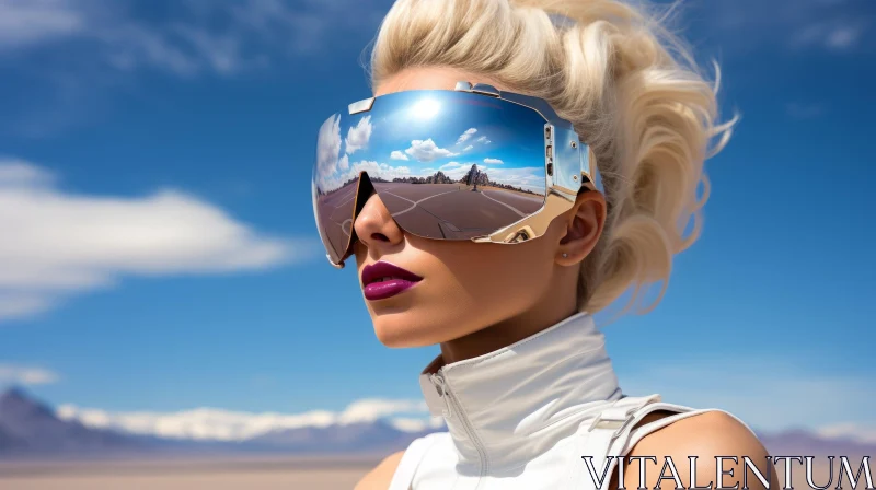 Futuristic Young Woman Portrait in Blue Sky AI Image