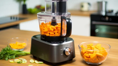 Kitchen Culinary Scene with Food Processor and Butternut Squash