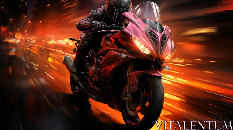 Motorcyclist Riding Pink and Black Sport Bike AI Image