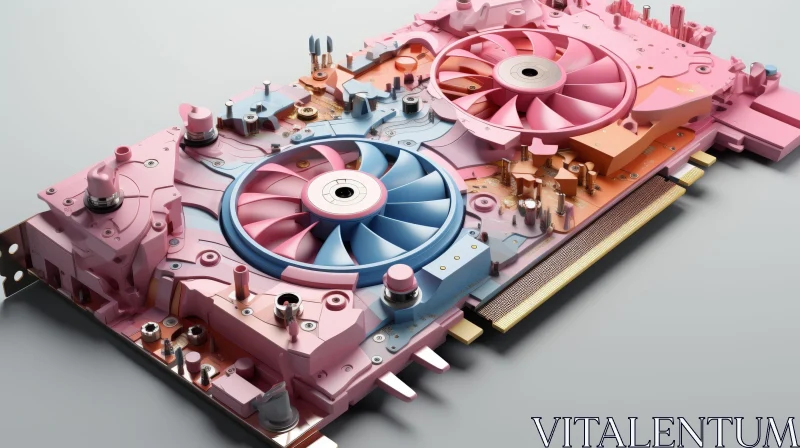 AI ART Pink and Blue Graphics Card with Dual Fans and Ports