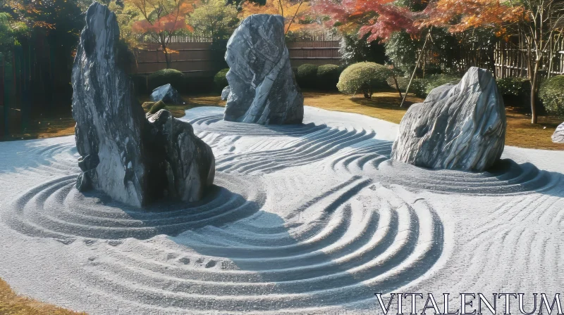 Serene Zen Garden with Raked Sand and Stones AI Image