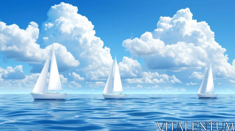 Tranquil Scene of Sailing Boats on Blue Sea AI Image