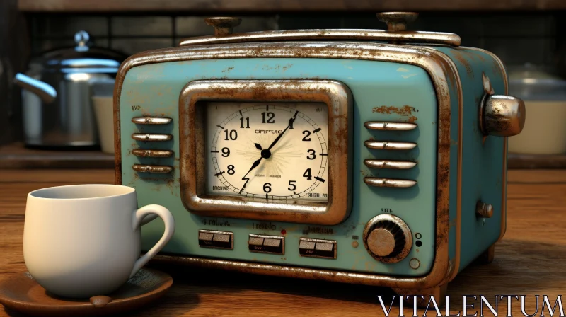 AI ART Vintage Clock Radio on Wooden Table