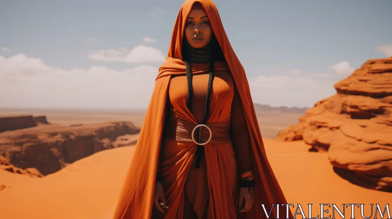 Woman in Orange Dress in Desert AI Image