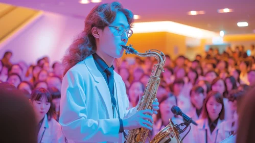 Young Male Saxophonist Performing Live Concert