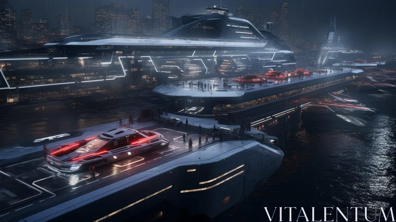 Black Futuristic Yacht in City at Night AI Image