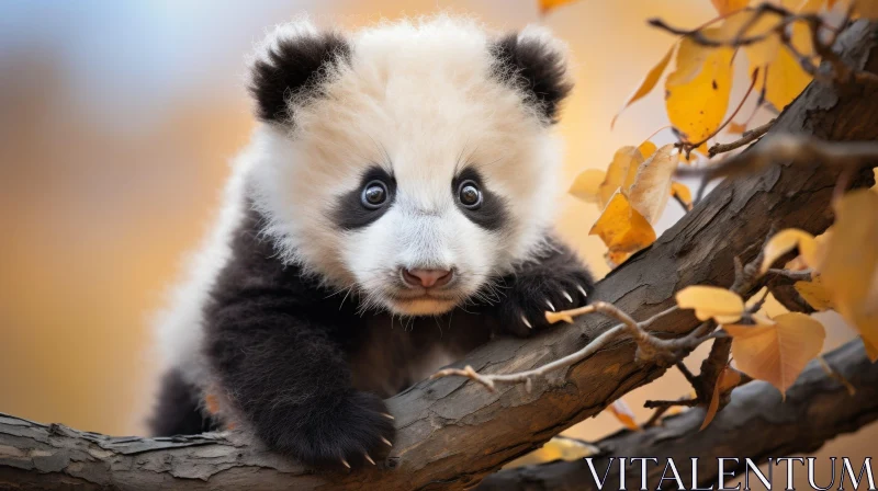 AI ART Curious Baby Panda on Tree Branch - Wildlife Photography