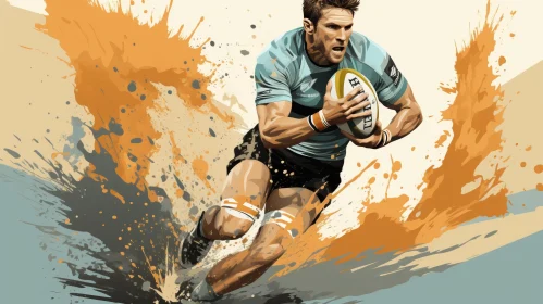 Dynamic Rugby Player Digital Painting