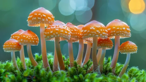 Enchanting Cluster of Orange Mushrooms in Forest Setting