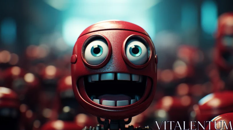 Red Robot Head - 3D Rendering with Toothed Smile AI Image