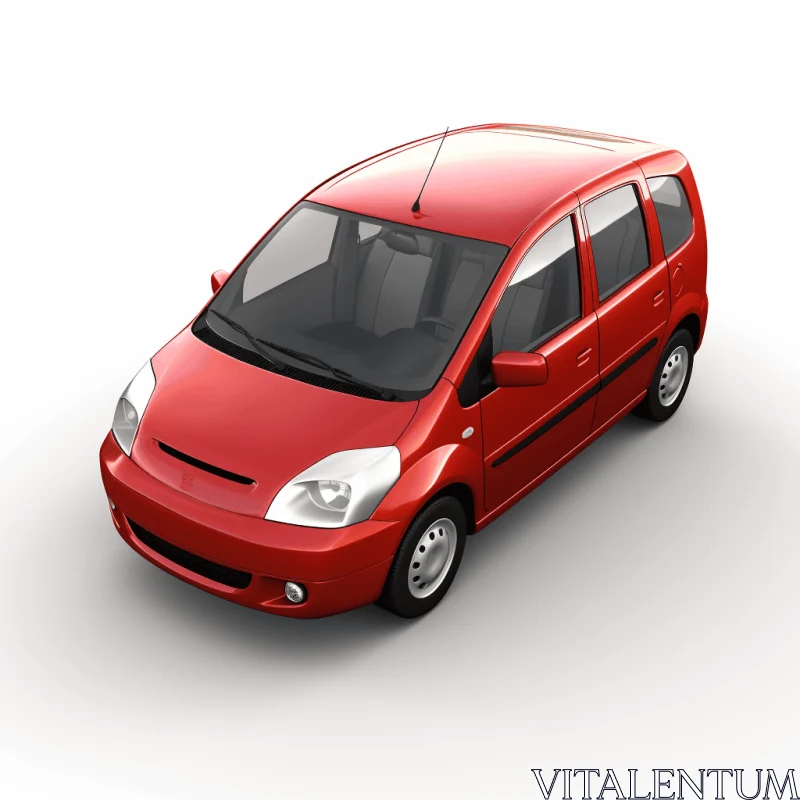 Red Small Car on White Background | Ancient Chinese Art | Hyper-Realistic Rendering AI Image
