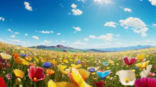 Scenic Field of Flowers with Mountain View