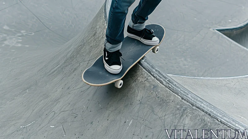 Young Man Skateboarding on Concrete Ramp AI Image