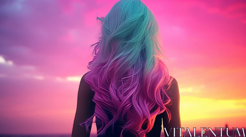 Colorful Hair Woman on Beach AI Image