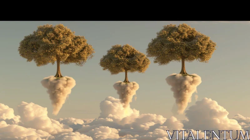 AI ART Dreamlike Floating Trees in Surreal Landscape