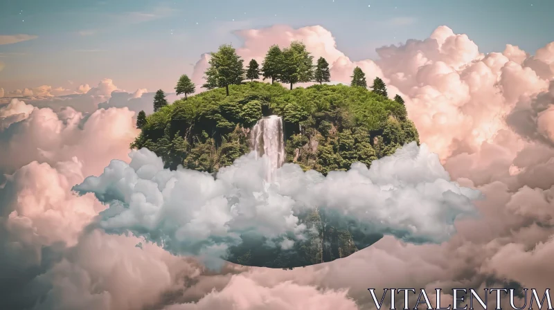 AI ART Floating Island Surreal Landscape with Waterfall