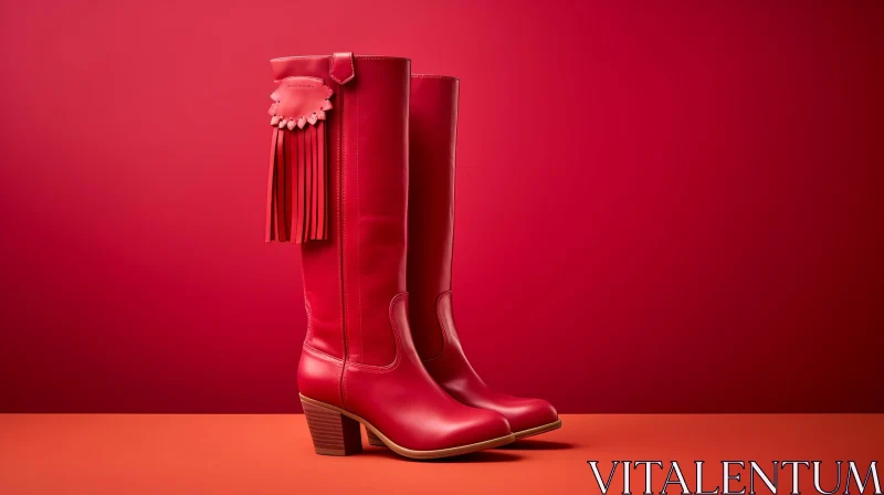 Red Leather Boots with Tassels - Fashion Statement on Gradient Background AI Image