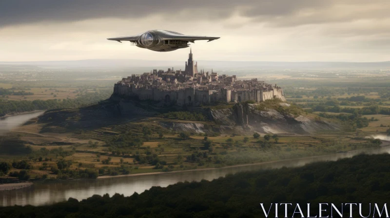 Spectacular Futuristic City with Flying Saucer AI Image