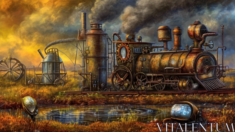 Steampunk Train Station Landscape AI Image
